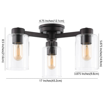 Orville 17" Farmhouse Industrial Iron Cylinder LED Semi Flush Mount - JONATHAN Y